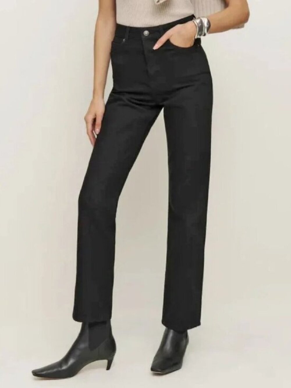 *New Reformation Cynthia High Rise Straight Jeans Black Wash size 31 $178